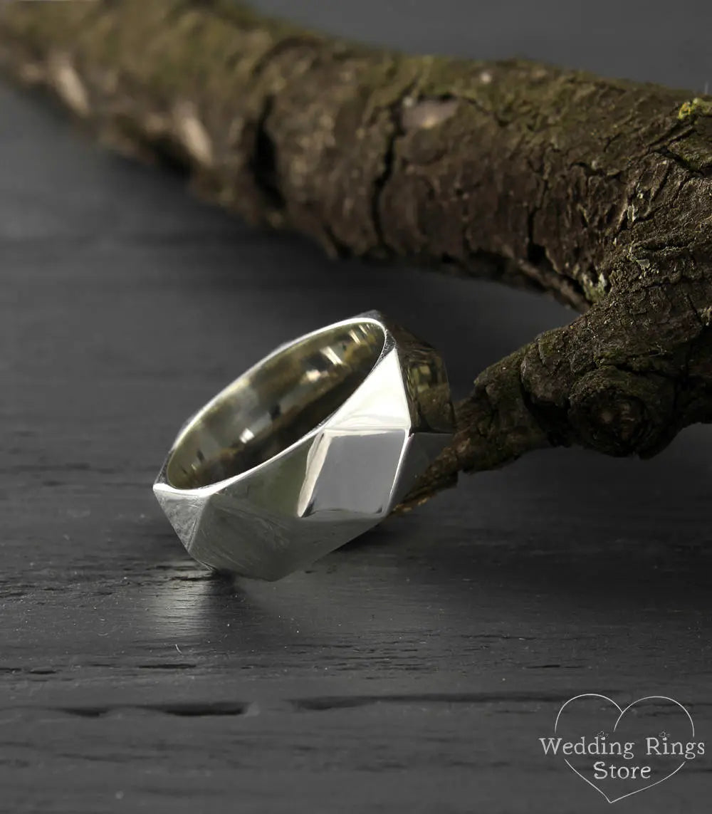 Bold and Chunky Geometric Faceted Silver Ring