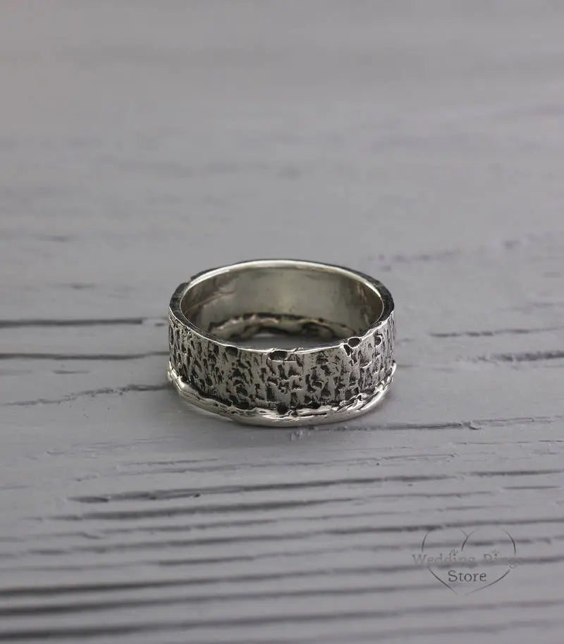 Oxidized Silver & Exclusive facet Wide Wedding Ring