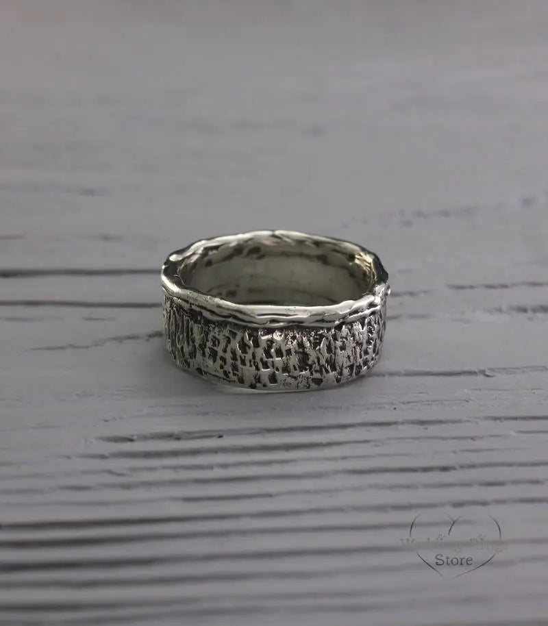 Oxidized Silver & Exclusive facet Wide Wedding Ring