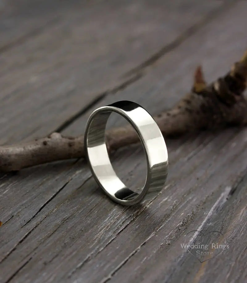 5mm Simple Flat Wedding Ring — Sterling Silver Plain Band