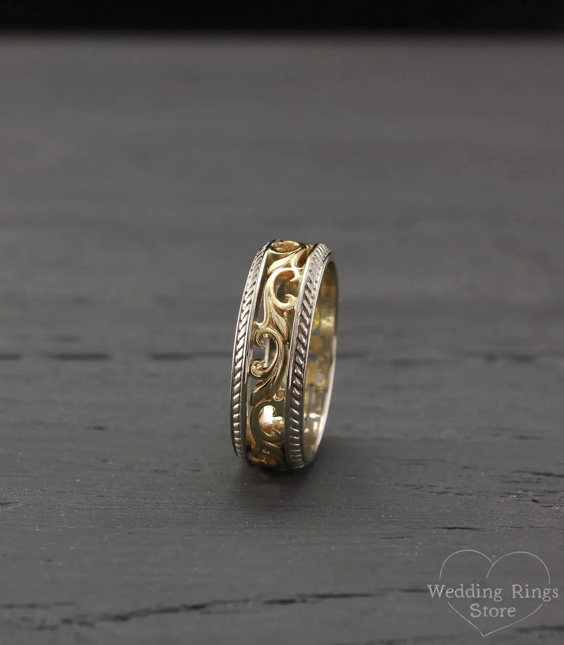 Special Vintage style Vine Wedding Band in Mixed metals