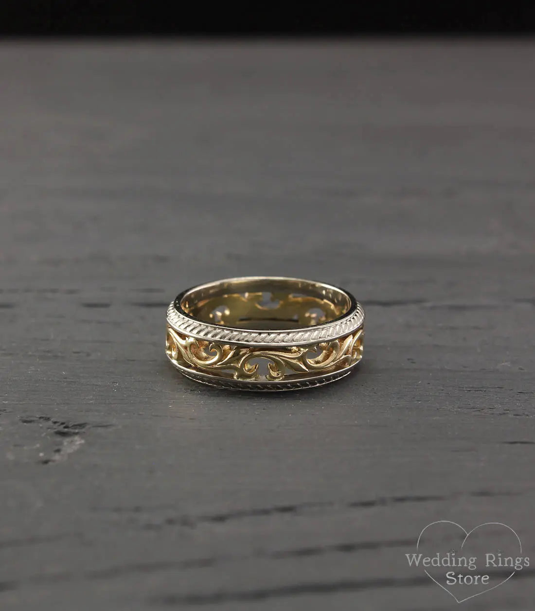 Special Vintage style Vine Wedding Band in Mixed metals