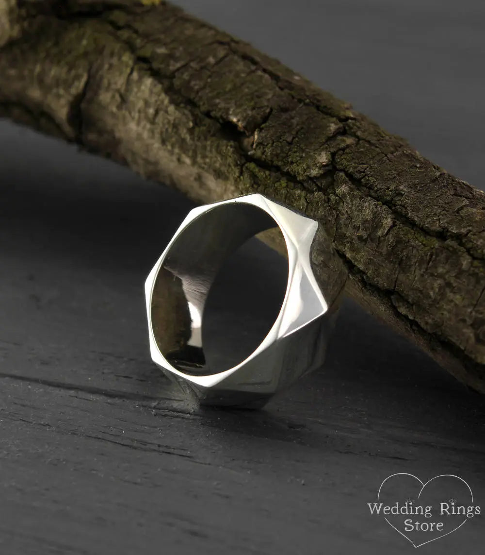 Bold and Chunky Geometric Faceted Silver Ring