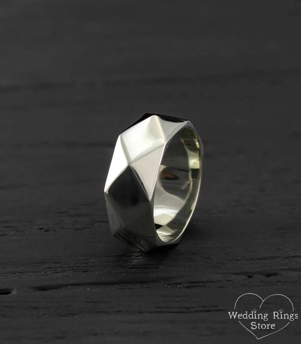 Bold and Chunky Geometric Faceted Silver Ring