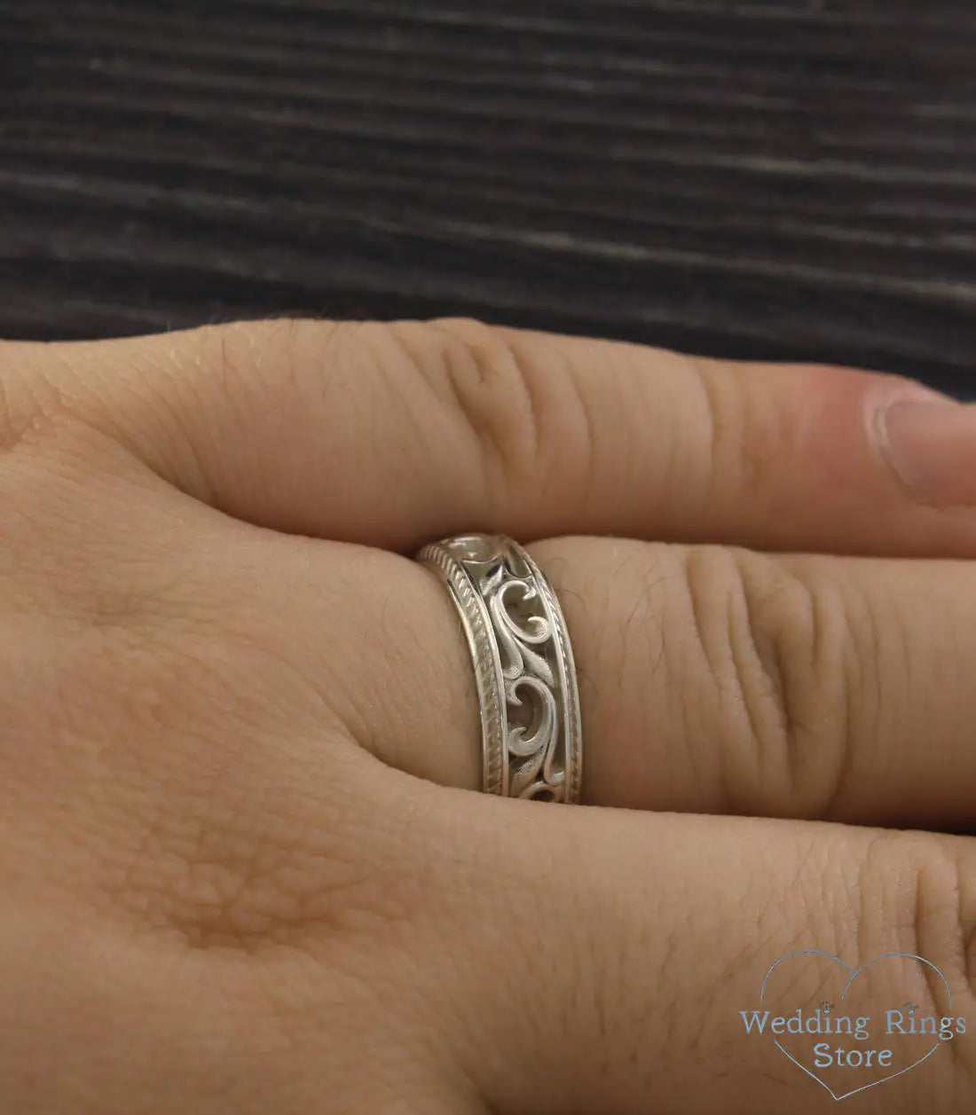 Silver Filigree & Vine Wedding Band – Vintage Style openwork