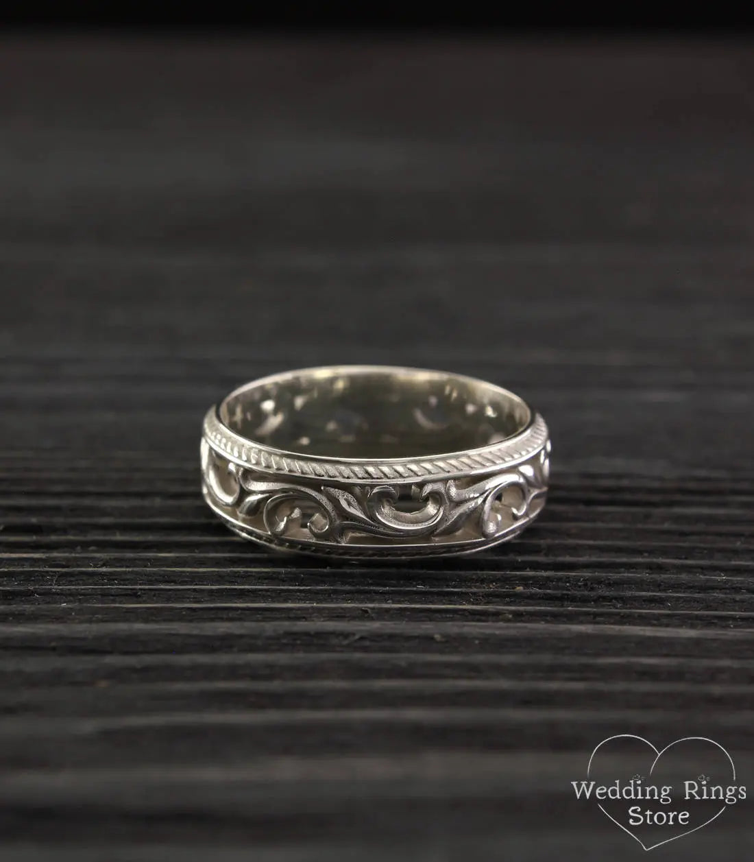 Silver Filigree & Vine Wedding Band – Vintage Style openwork