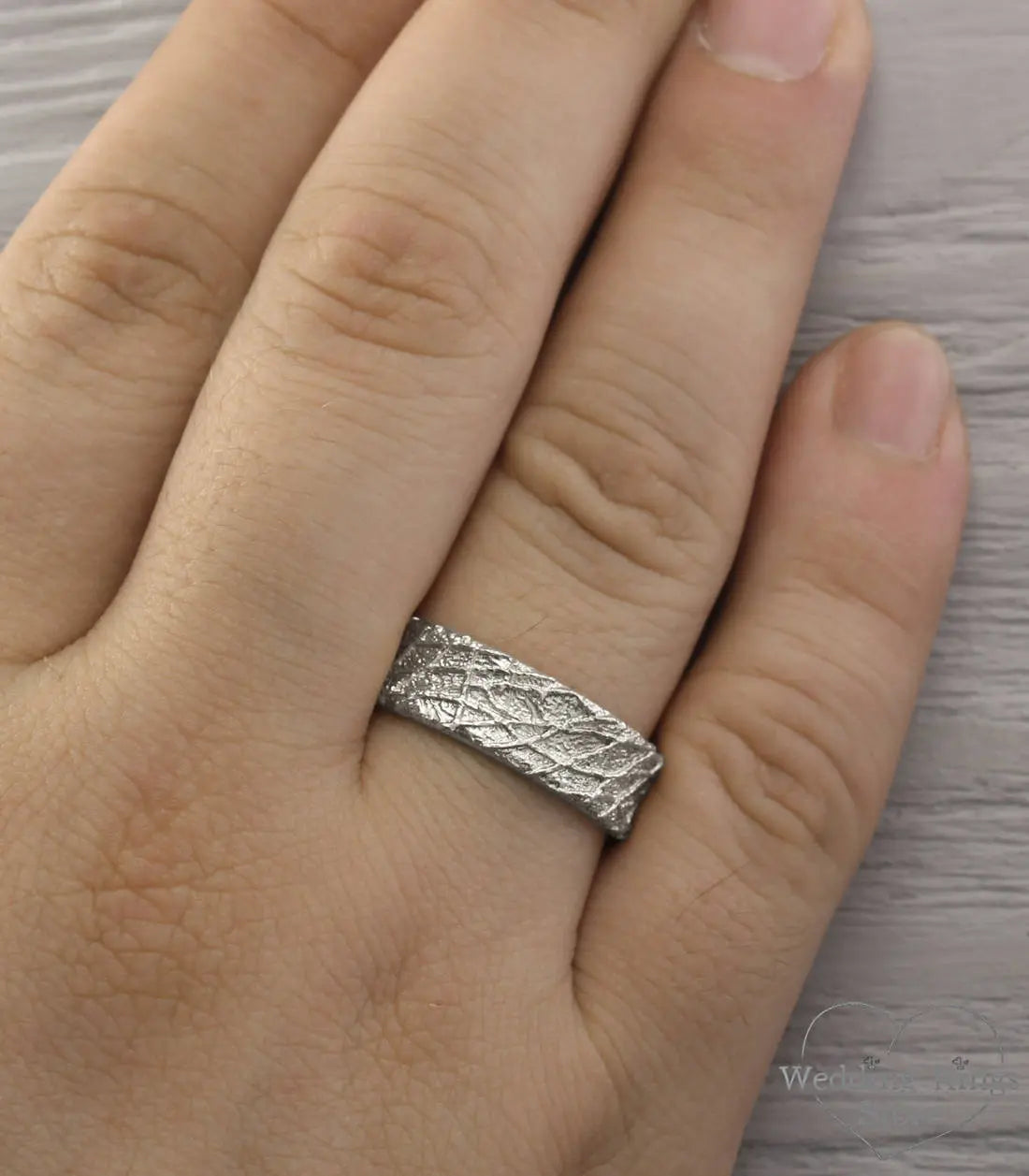 Wide Shiny Silver Wedding Band Rough Modern Texture