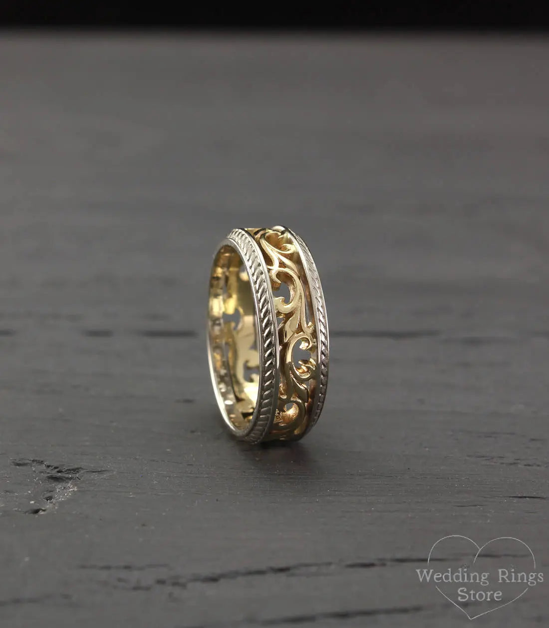 Special Vintage style Vine Wedding Band in Mixed metals