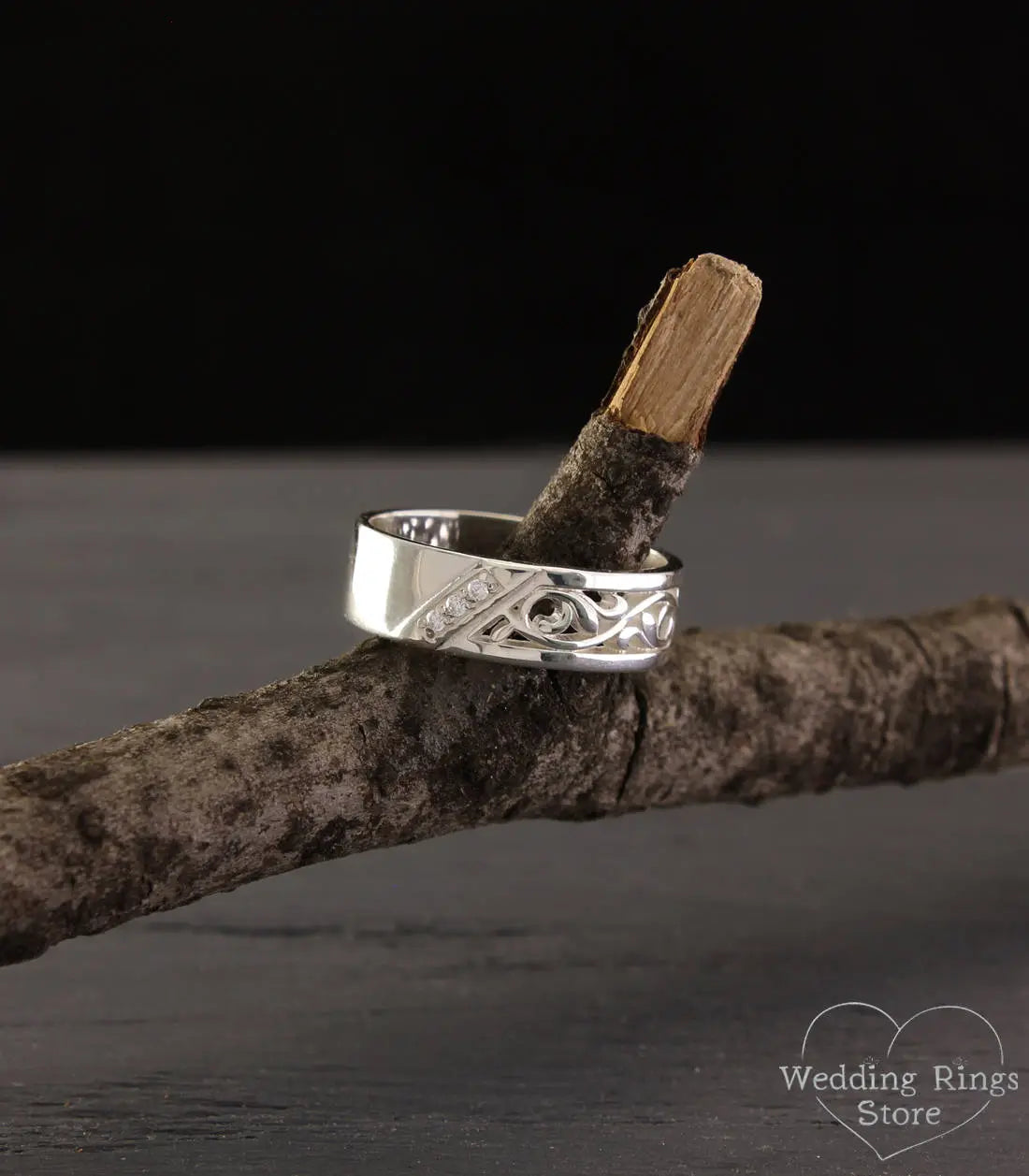 Vintage style Wedding Band — Silver Nature Ring