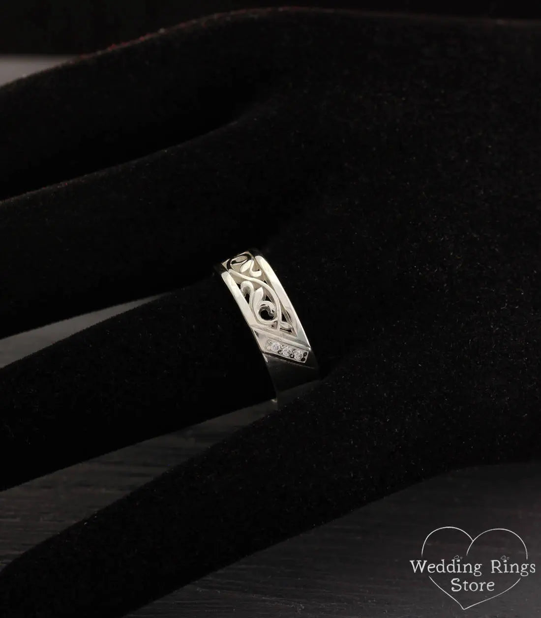 Vintage style Wedding Band — Silver Nature Ring