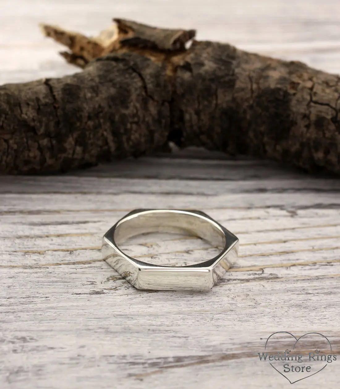 Plain Silver Hex Nut Ring Geometric & Minimalist style