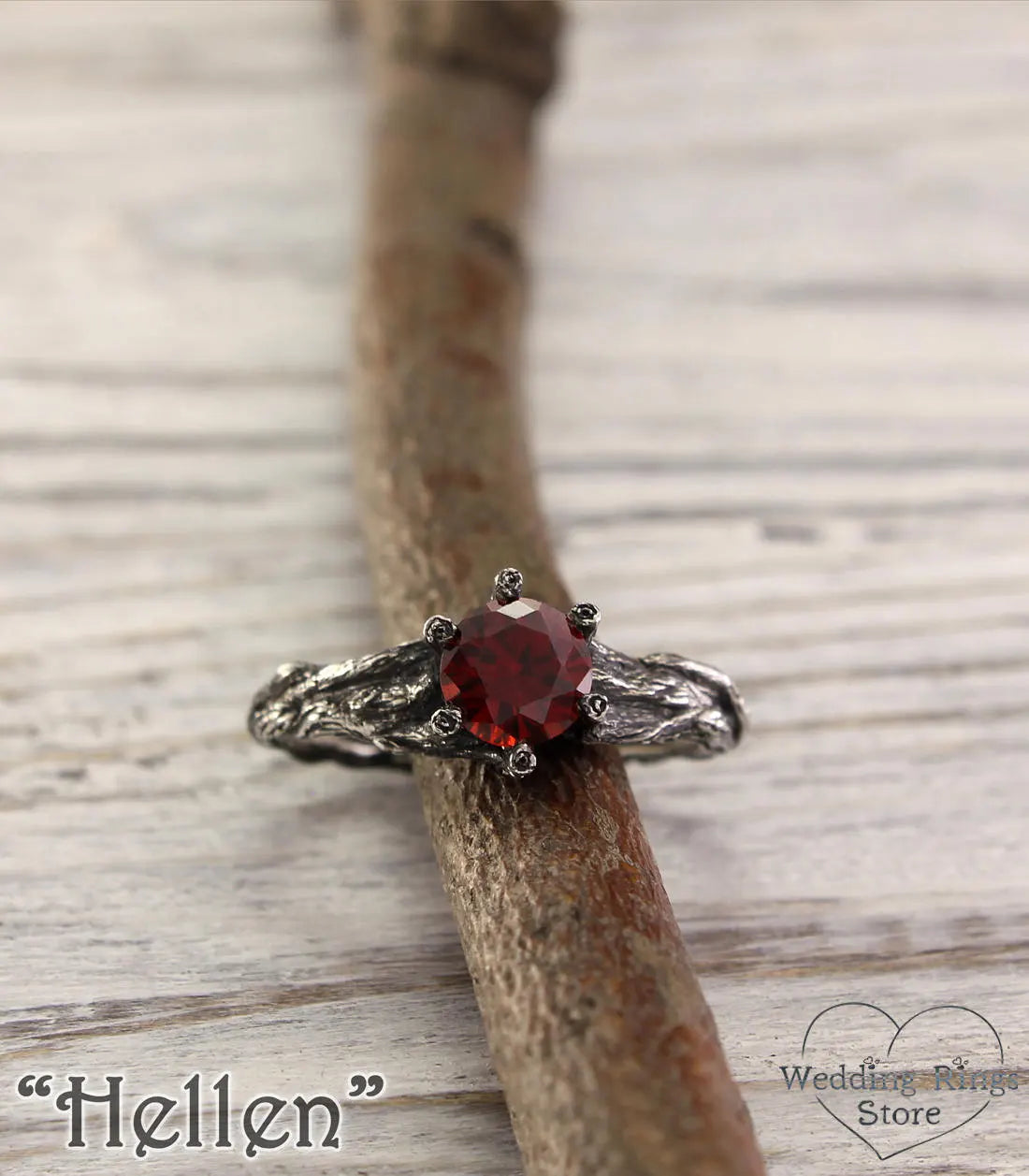 Garnet in Unique Tree textured Branch Engagement Ring