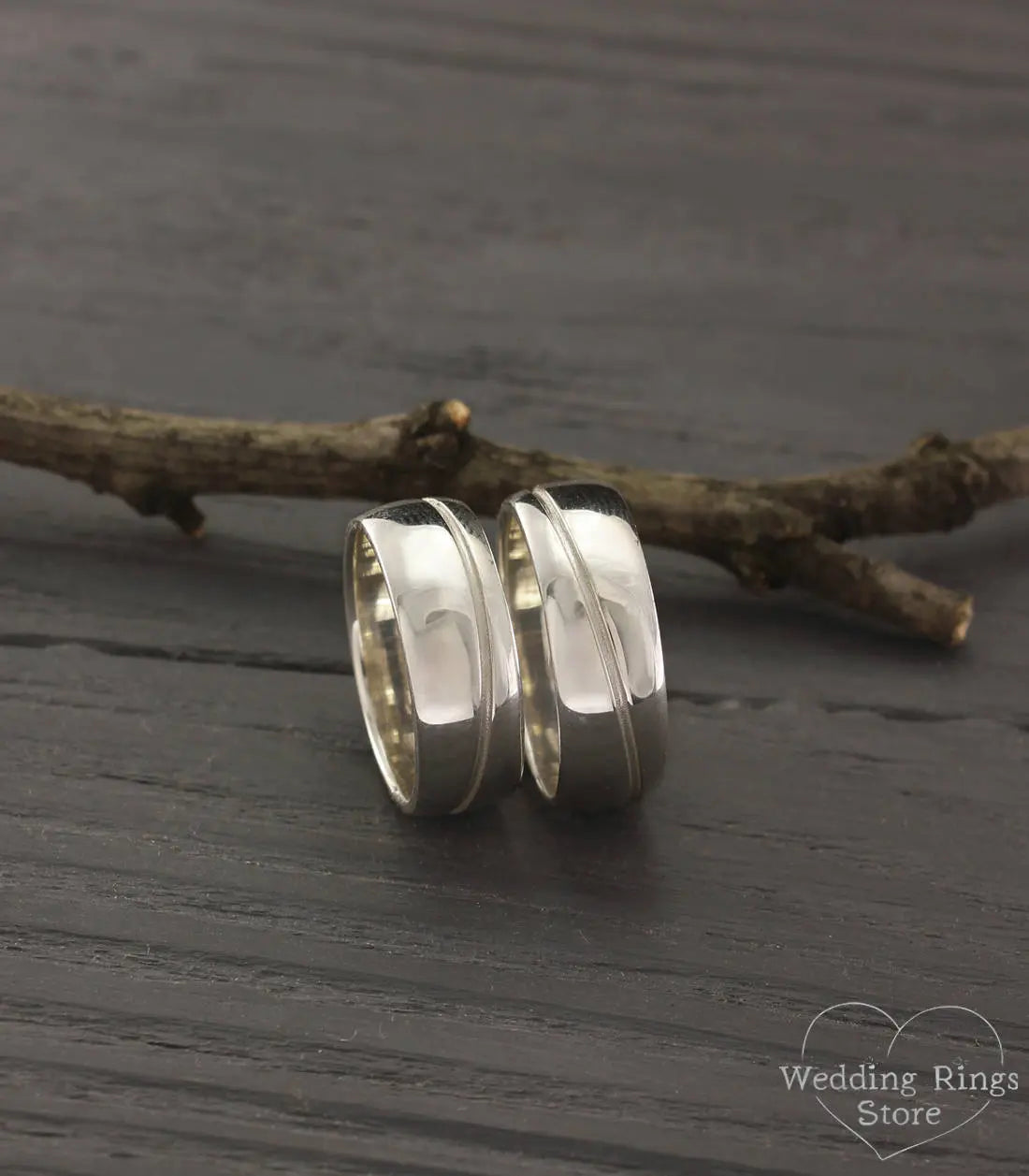 Wide & Engraved Wave Wedding Bands Set for Couples