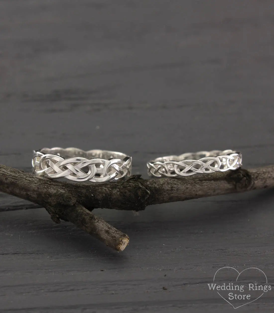 Solid Sterling Silver Wicker Irish Wedding Bands Set