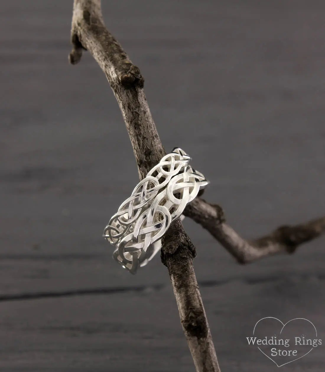 Solid Sterling Silver Wicker Irish Wedding Bands Set