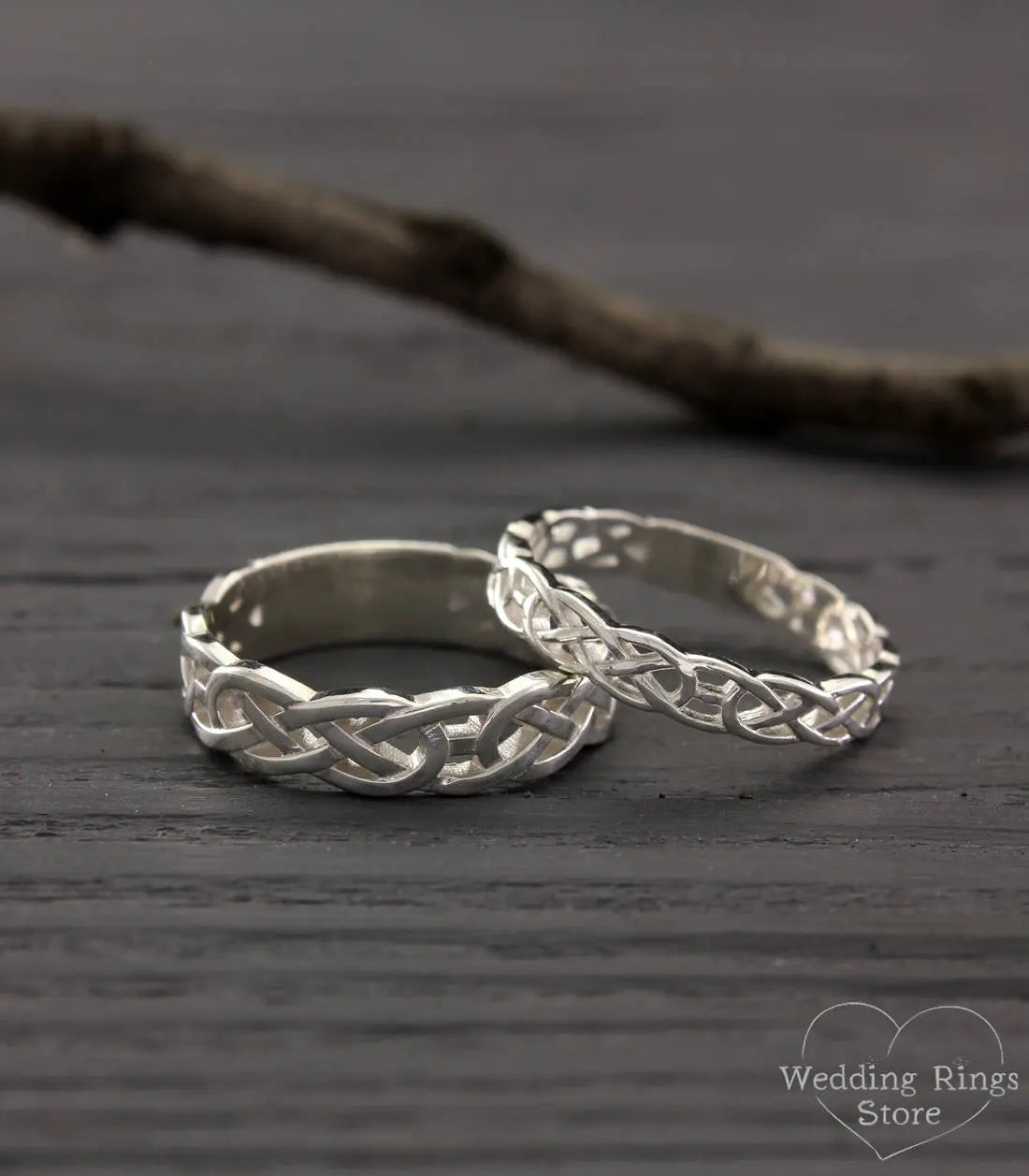 Solid Sterling Silver Wicker Irish Wedding Bands Set