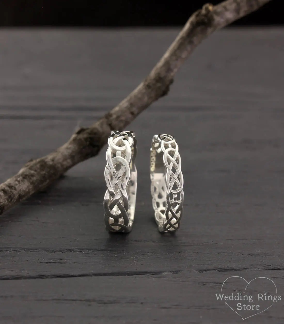 Solid Sterling Silver Wicker Irish Wedding Bands Set