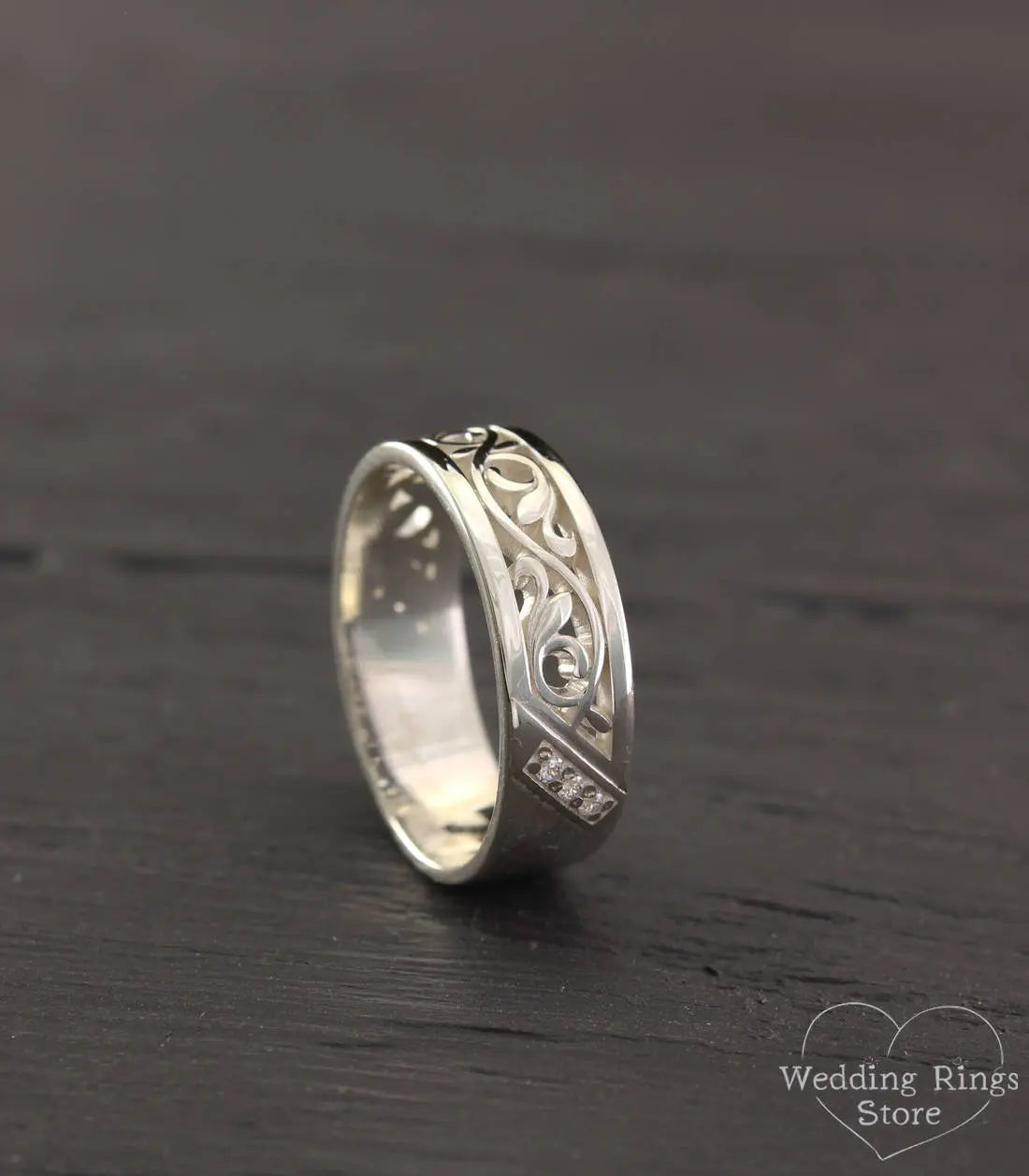 Vintage style Wedding Band — Silver Nature Ring