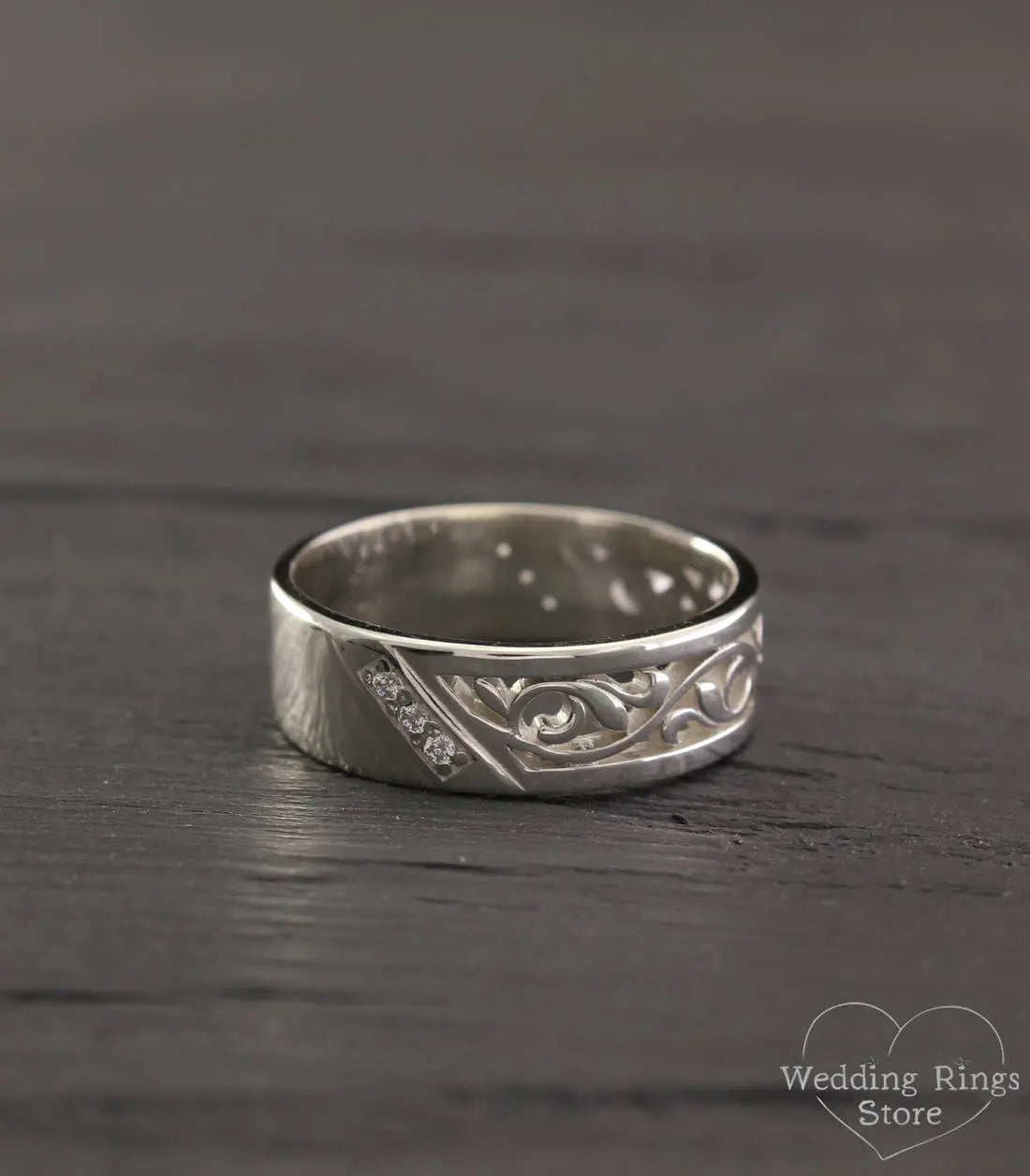 Vintage style Wedding Band — Silver Nature Ring