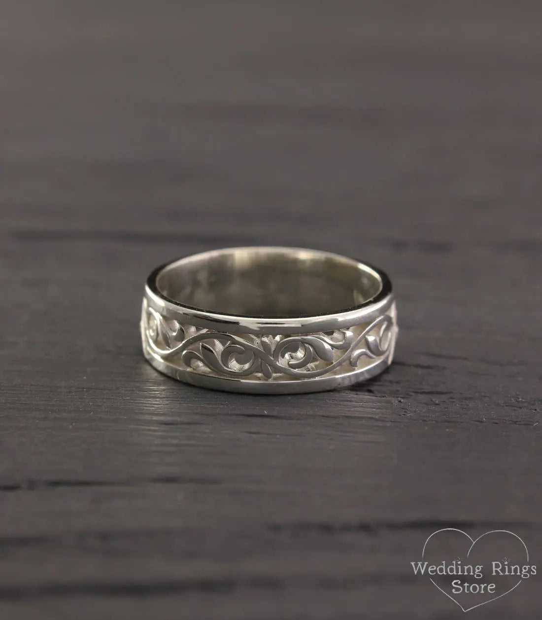 Vintage style Wedding Band — Silver Nature Ring