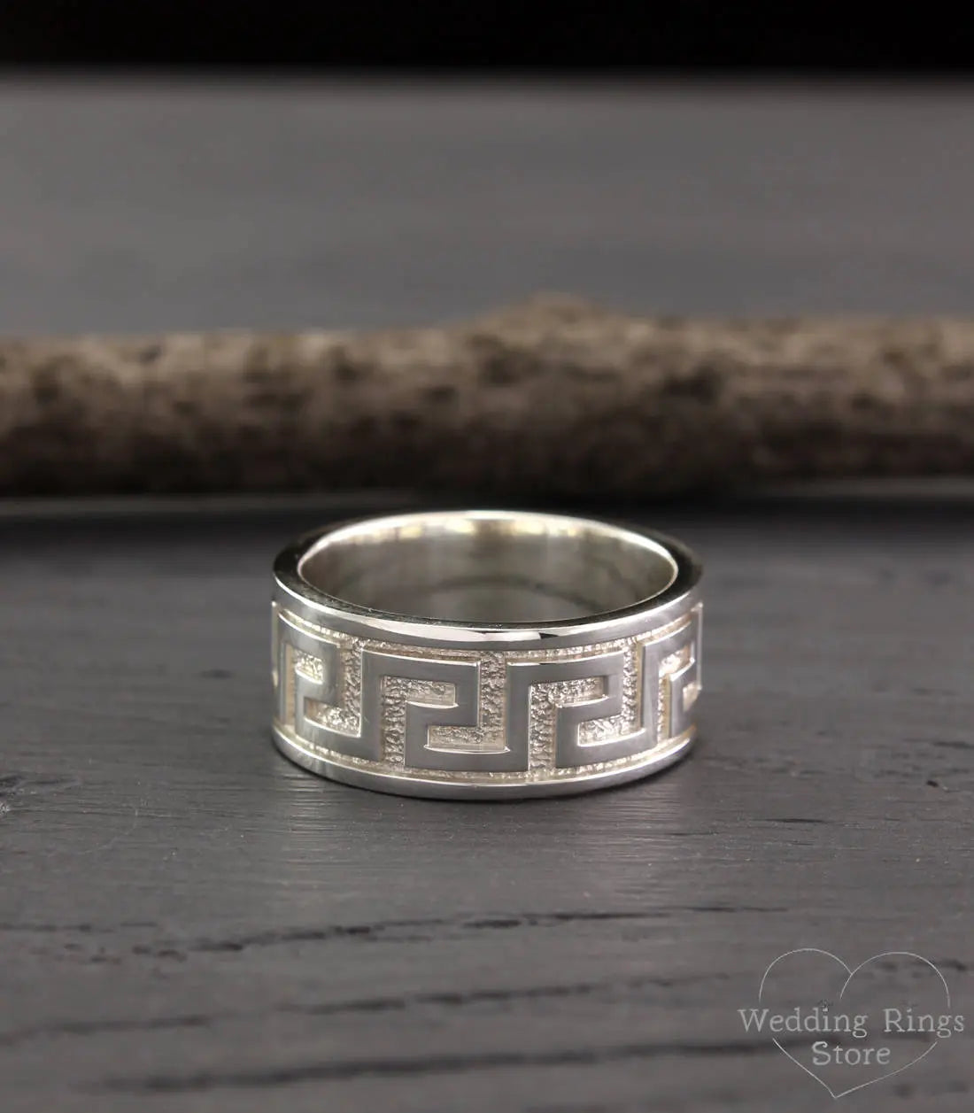 Big Silver Greek Wedding Band 10mm