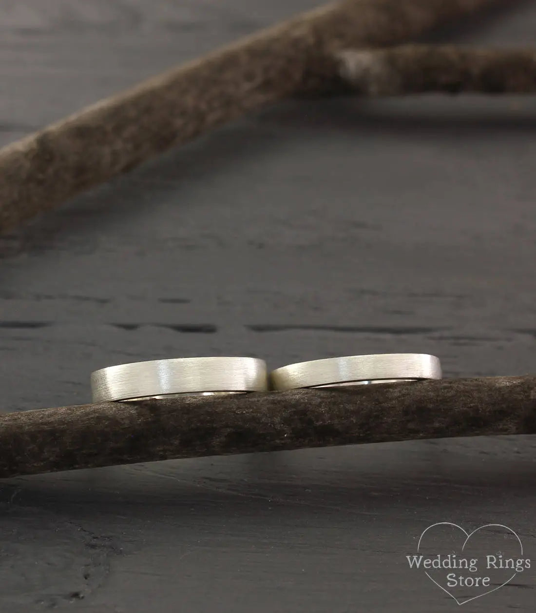 Silver Plain Couple Promise and Wedding Bands Set Matte