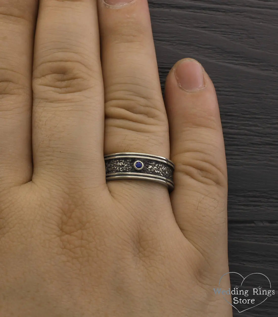 Men's Bold and Rocky Sapphire Wedding Band in Sterling Silver