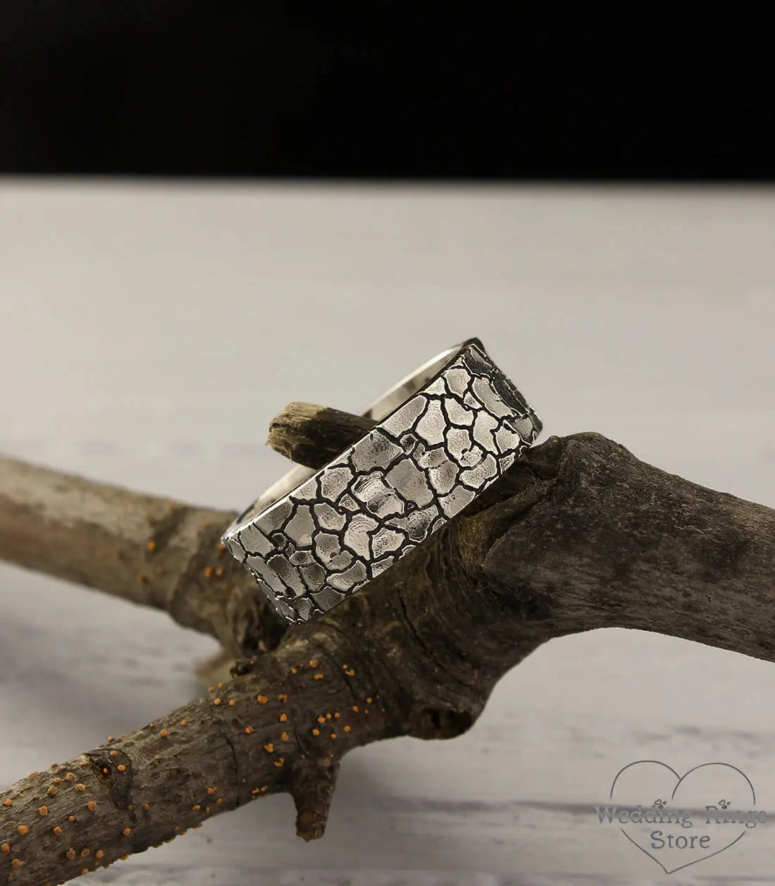 Unique Silver Cracked Ring — Men's Dry Earth Band