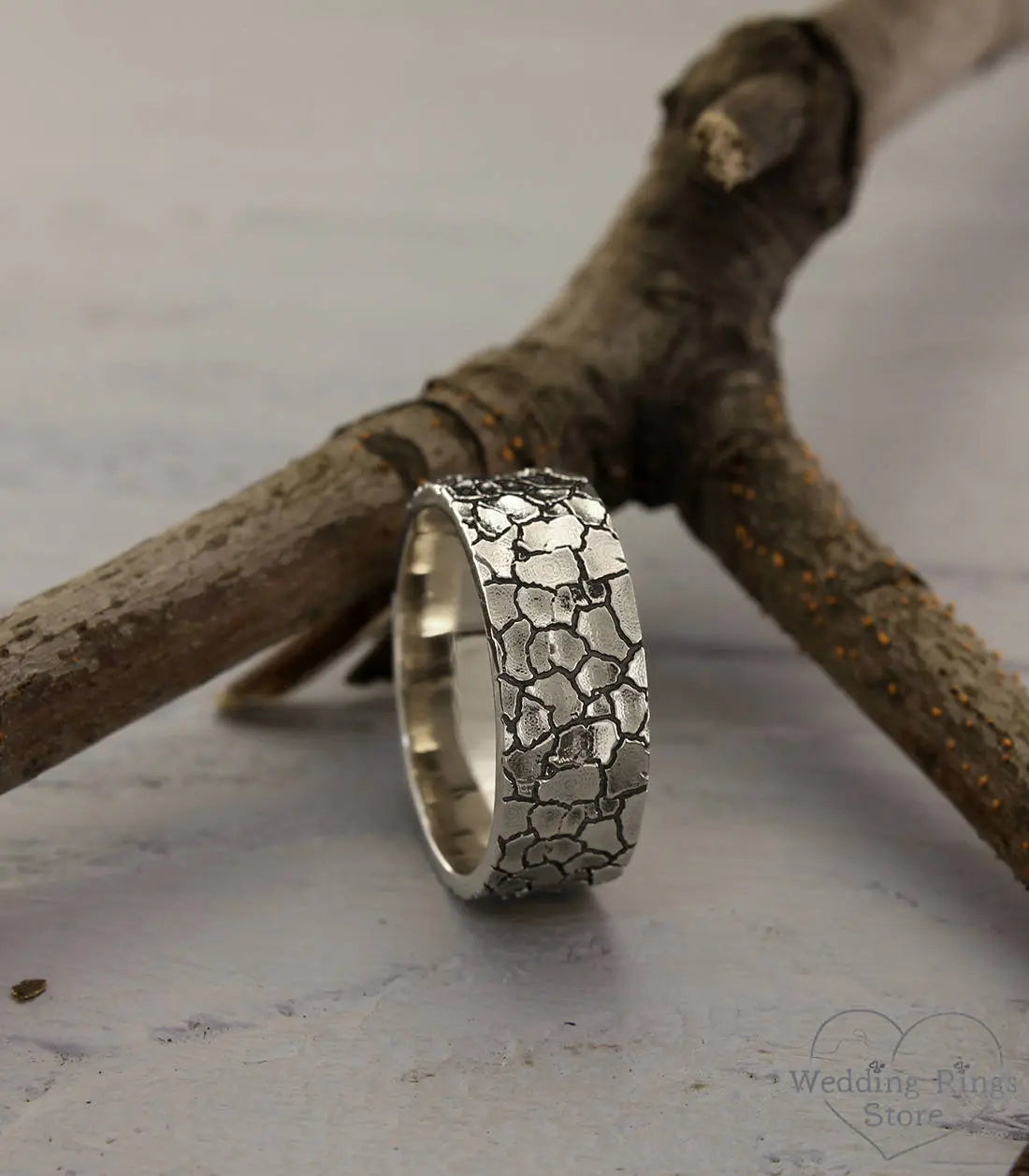 Unique Silver Cracked Ring — Men's Dry Earth Band