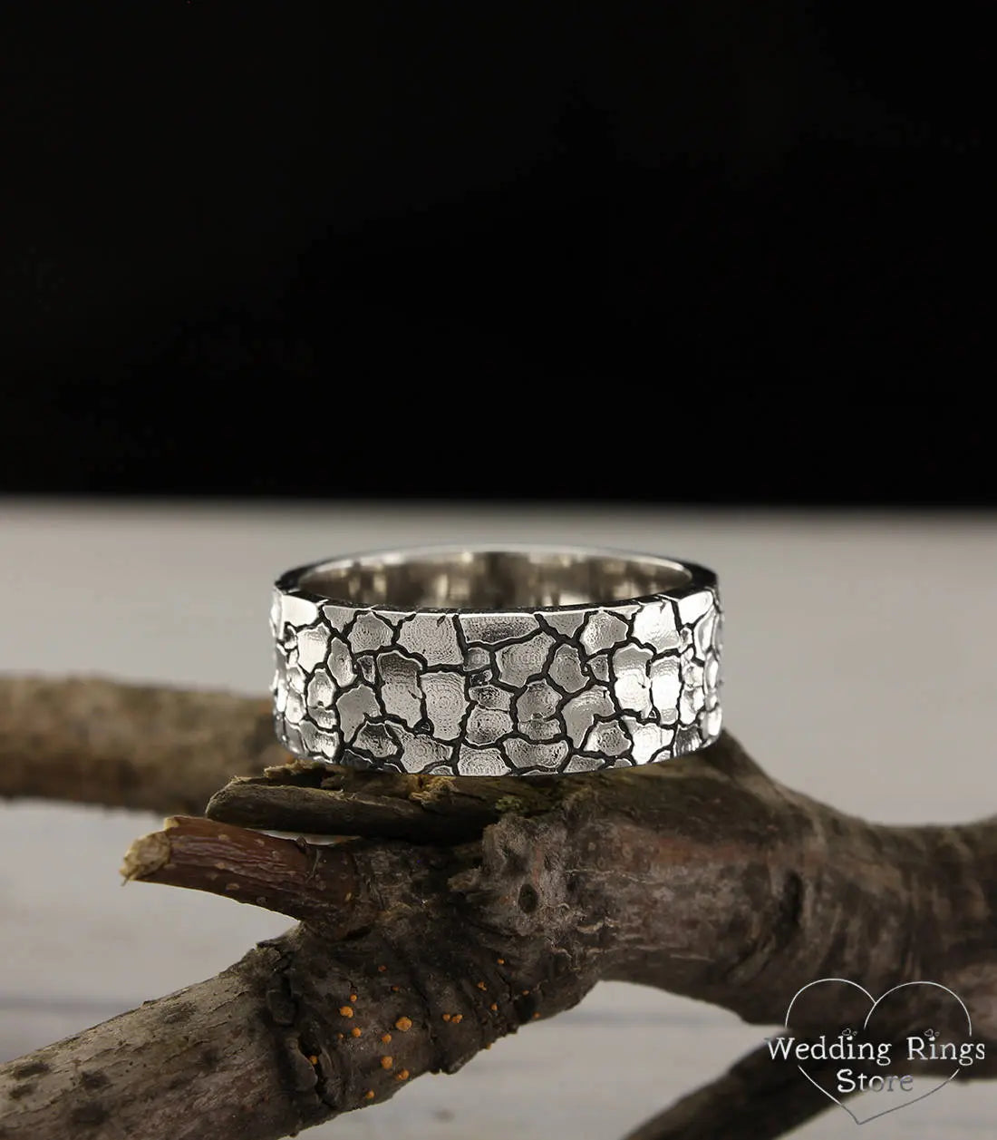 Unique Silver Cracked Ring — Men's Dry Earth Band