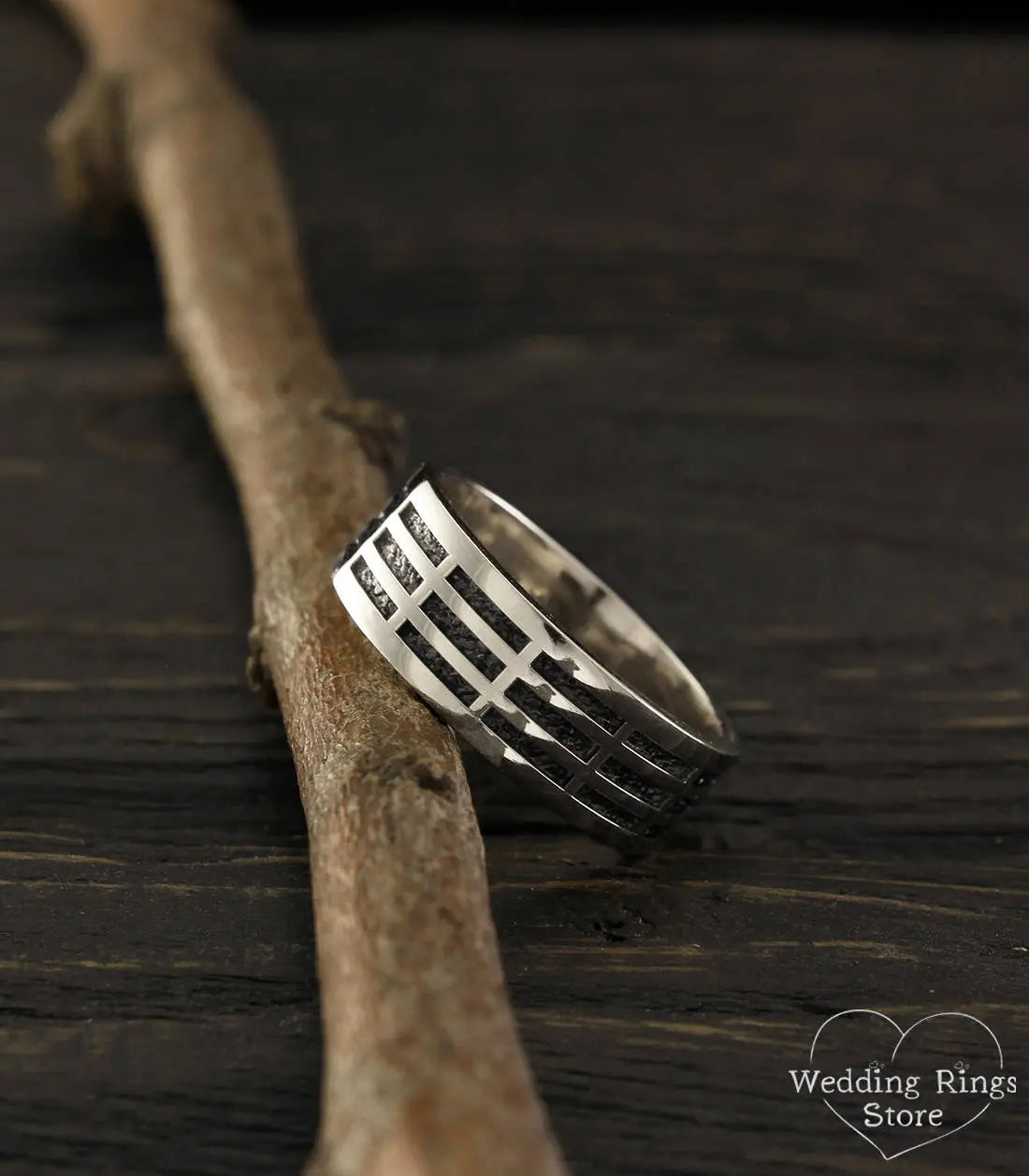 Oxidized inside Bold Textured Silver Ring with polished top