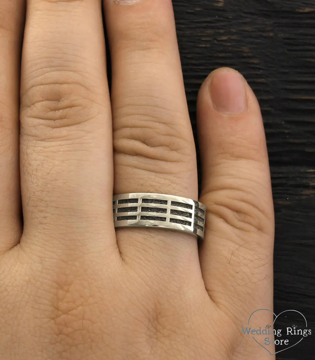 Oxidized inside Bold Textured Silver Ring with polished top