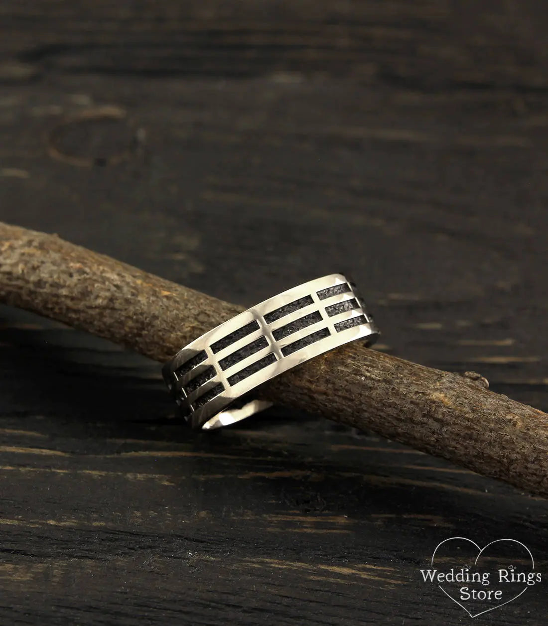 Oxidized inside Bold Textured Silver Ring with polished top