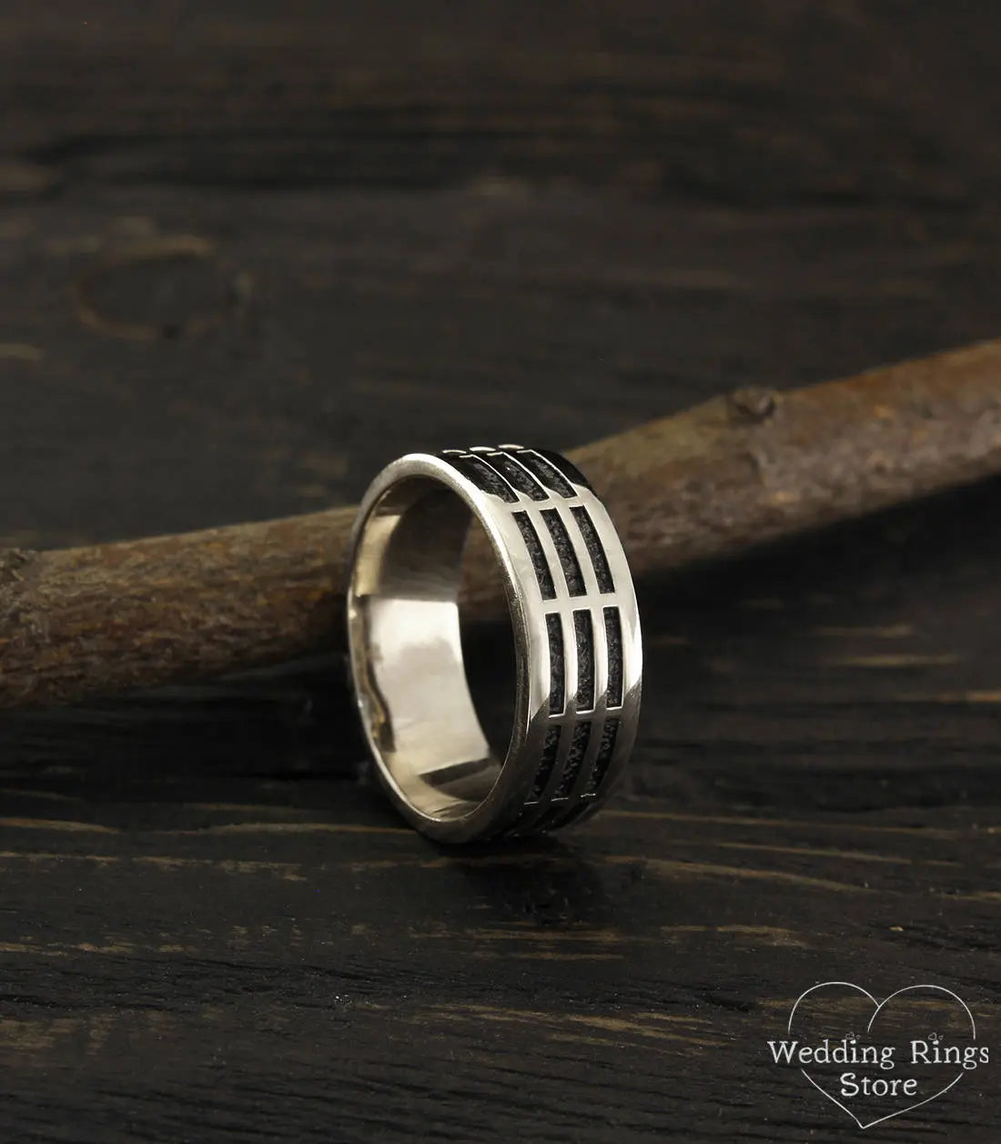 Oxidized inside Bold Textured Silver Ring with polished top