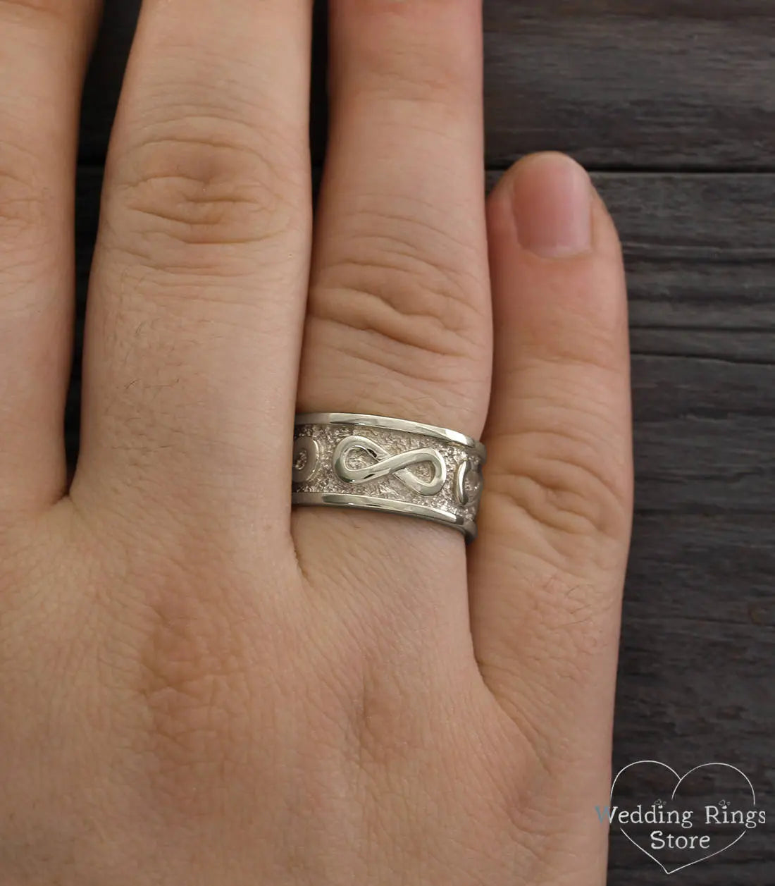 Posh Wide Infinity Wedding Band Shiny Sterling Silver