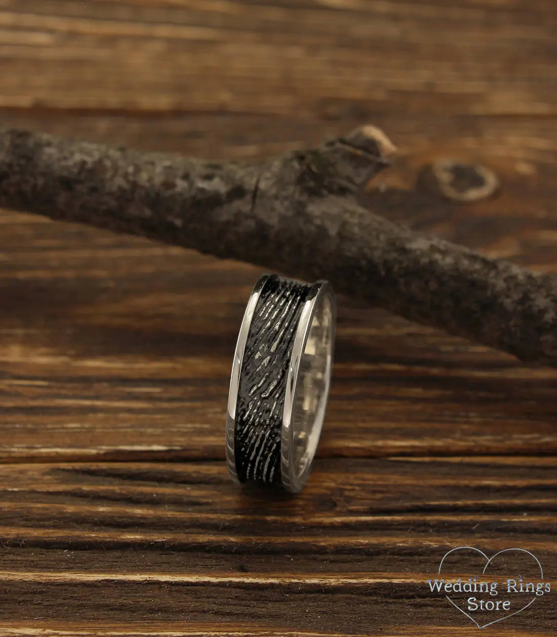 Thick Silver Wedding Band Unique Relief Antique Finish