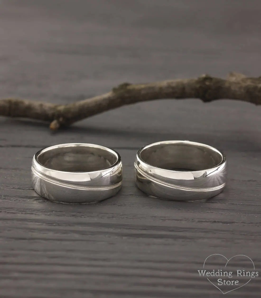 Wide & Engraved Wave Wedding Bands Set for Couples