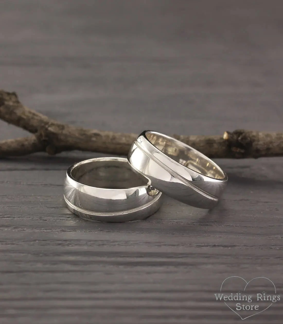 Wide & Engraved Wave Wedding Bands Set for Couples