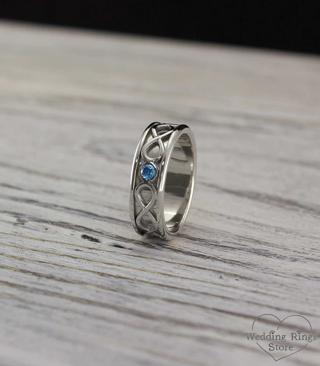 Elegant Topaz infinity Engagement Ring in Shiny finished Silver