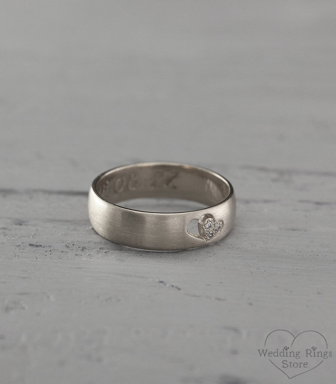 Diamonds in Heart Silver Wedding Band