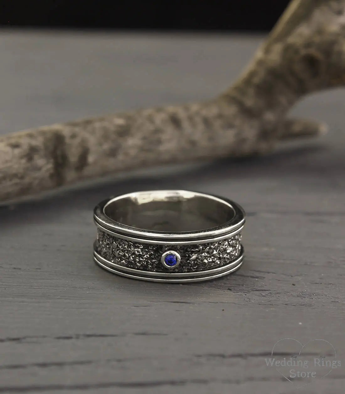 Men's Bold and Rocky Sapphire Wedding Band in Sterling Silver