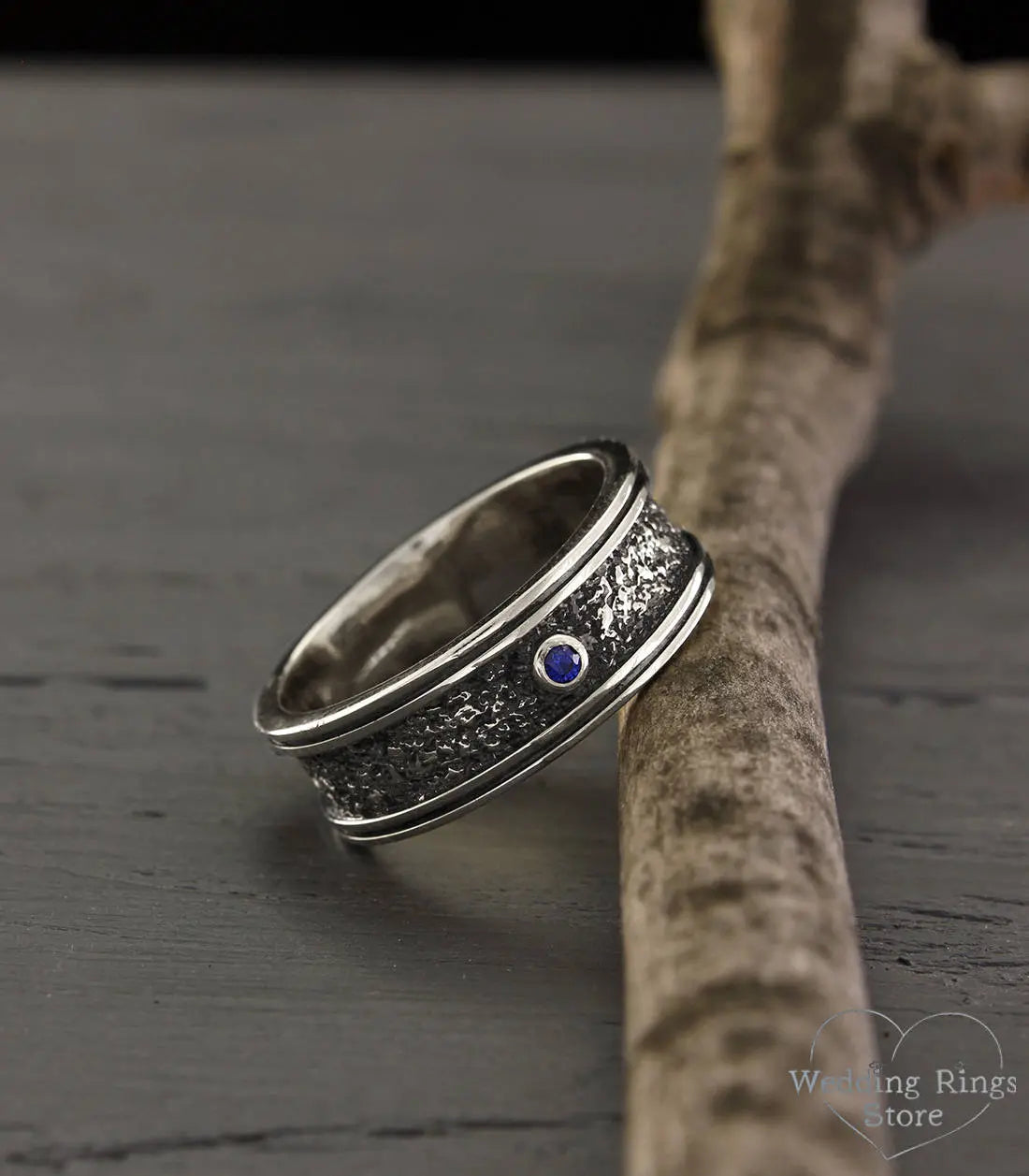 Men's Bold and Rocky Sapphire Wedding Band in Sterling Silver