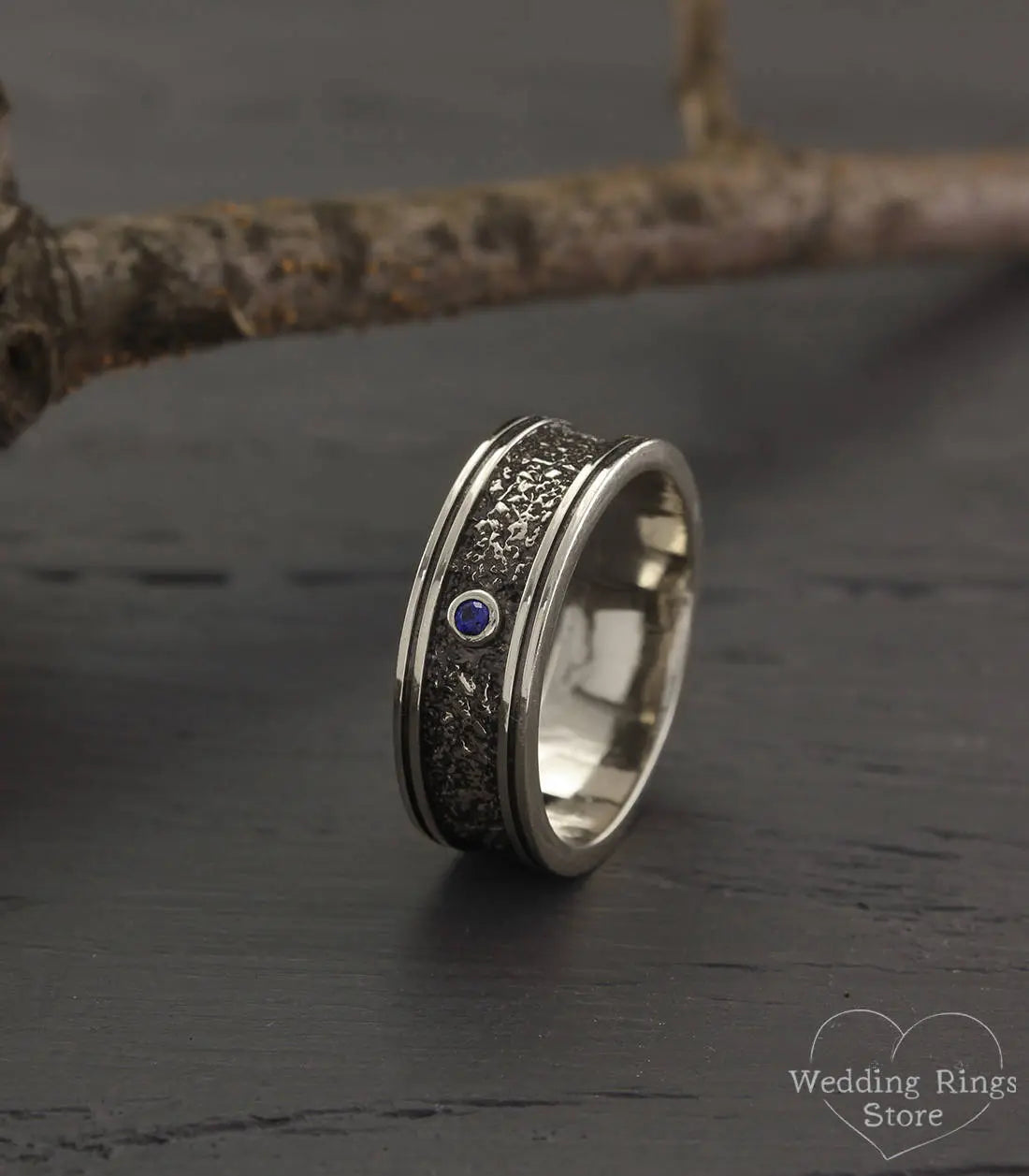 Men's Bold and Rocky Sapphire Wedding Band in Sterling Silver