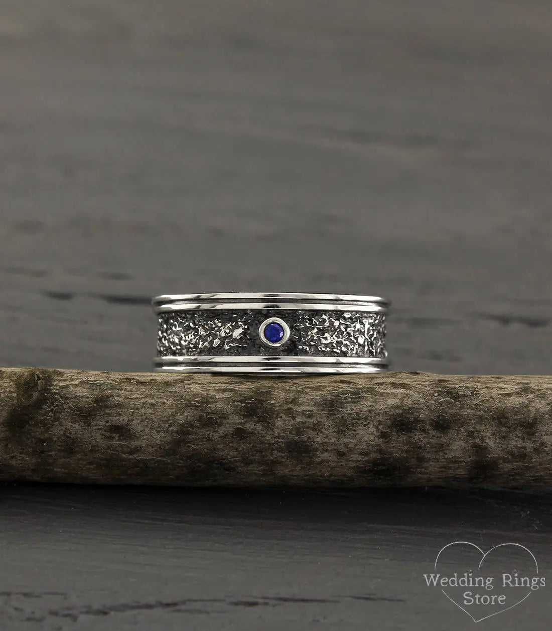 Men's Bold and Rocky Sapphire Wedding Band in Sterling Silver