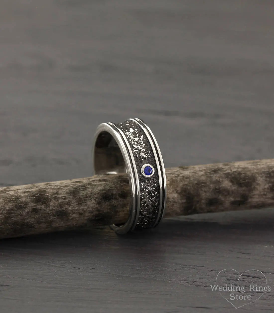 Men's Bold and Rocky Sapphire Wedding Band in Sterling Silver