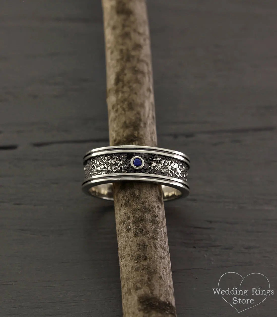 Men's Bold and Rocky Sapphire Wedding Band in Sterling Silver