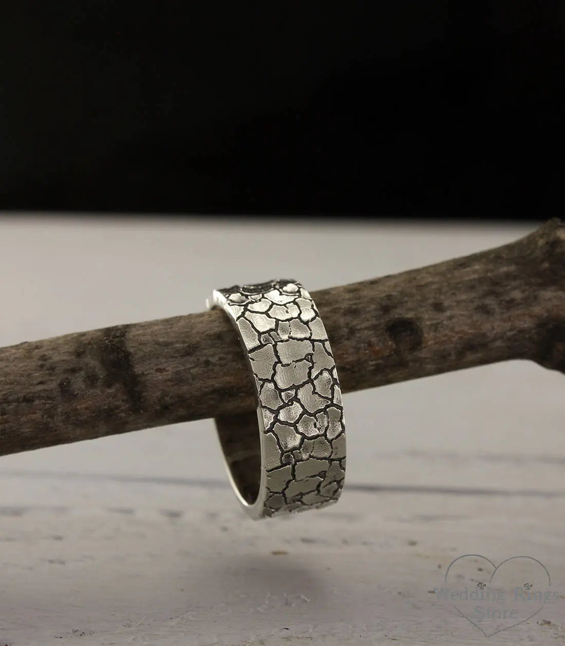 Unique Silver Cracked Ring — Men's Dry Earth Band