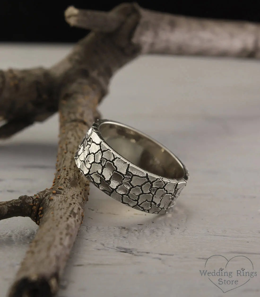 Unique Silver Cracked Ring — Men's Dry Earth Band