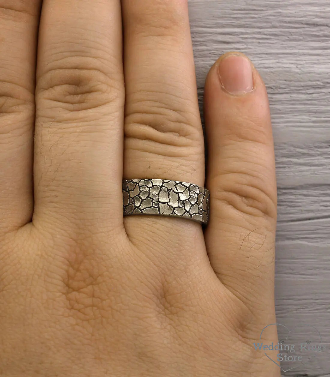 Unique Silver Cracked Ring — Men's Dry Earth Band