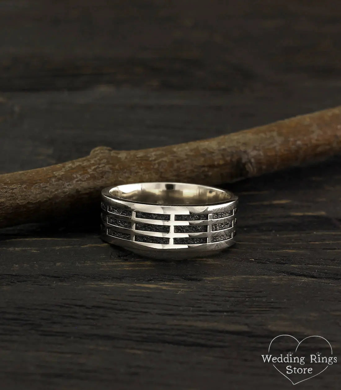 Oxidized inside Bold Textured Silver Ring with polished top